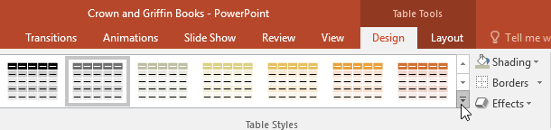 Chọn kiểu bảng trong PowerPoint