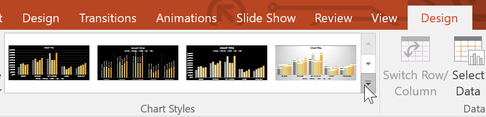 Menu biểu đồ trong PowerPoint