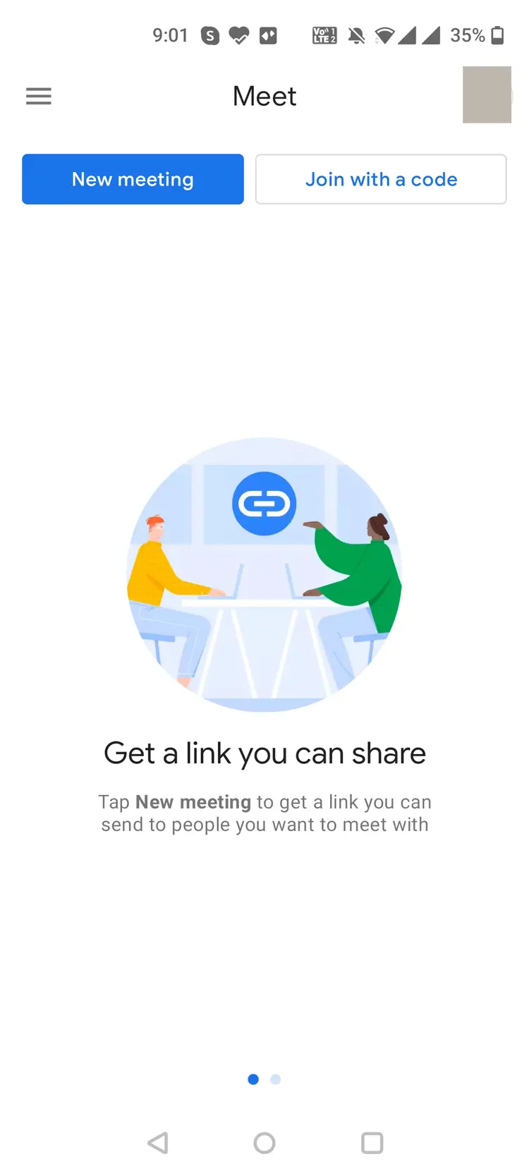 Menu trên Google Meet