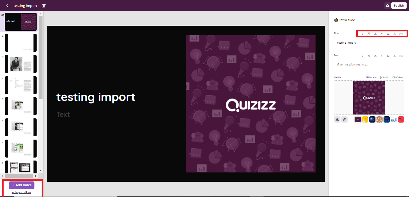 Thêm slide dễ dàng vào bài học trên Quizizz