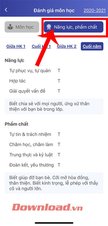 Kết quả năng lực, phẩm chất của học sinh