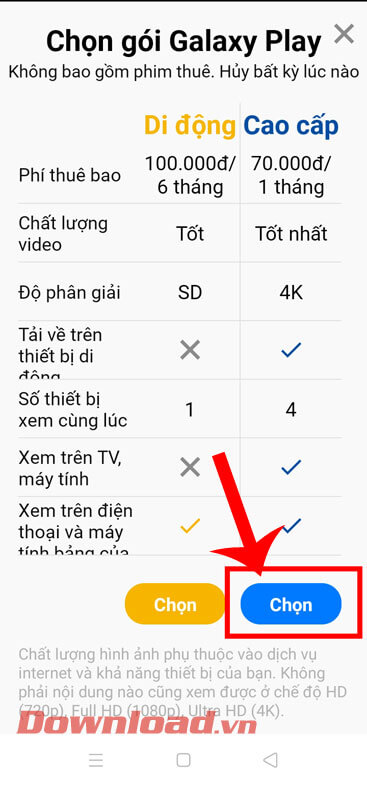 <p><strong>Bước 3:</strong> Trong ứng dụng này sẽ có hai gói xem phim cho bạn lựa chọn là: <strong>Di