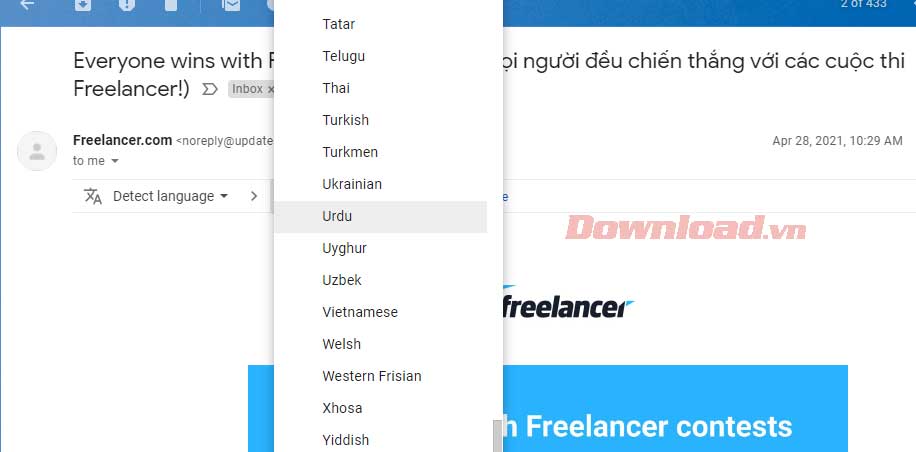 Chọn ngôn ngữ bạn muốn dịch email