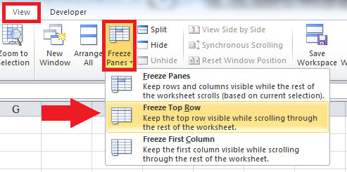 Freeze Top Row