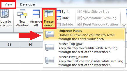 Unfreeze Panes