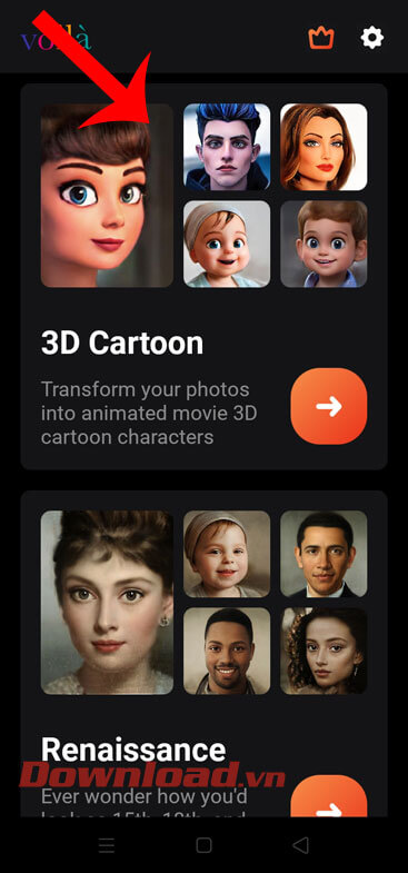 Chọn chế độ 3D Cartoon
