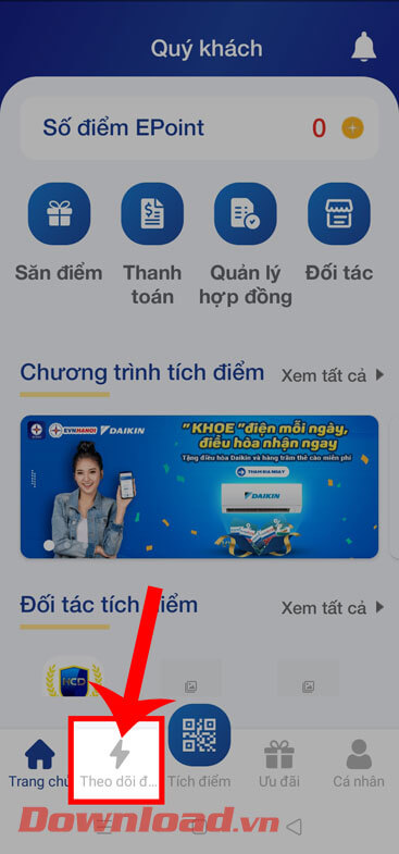 Chạm vào mục Theo dõi điện