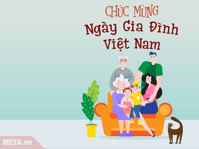 Mẫu thiệp mừng ngày Gia đình Việt Nam hình ảnh ông bà, bố mẹ, các con
