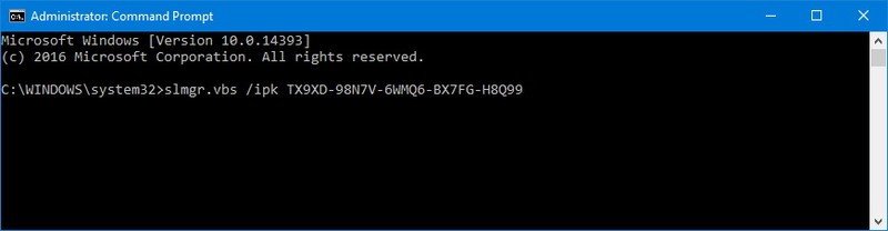 Dùng lệnh đổi mã khóa sản phẩm Windows 10