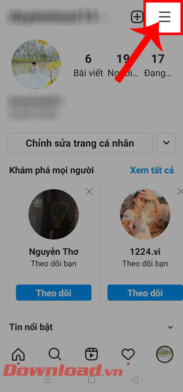 Nhấn vào biểu tượng ba dấu gạch ngang