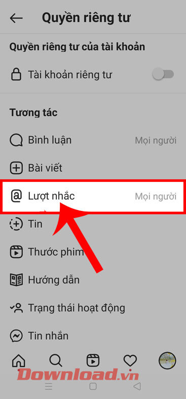 Ấn vào mục Lượt nhắc