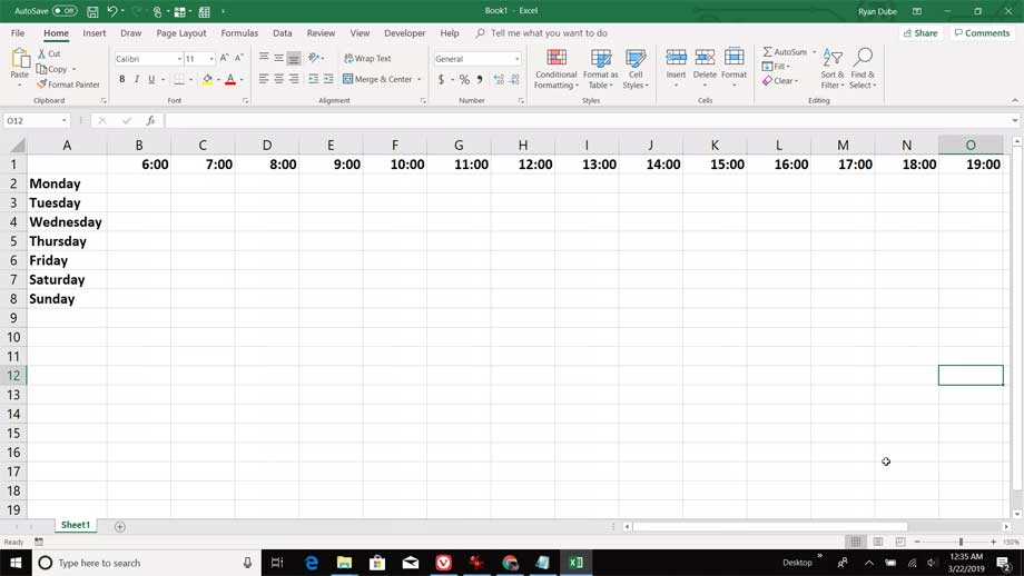 Đặt giờ trên lịch Excel