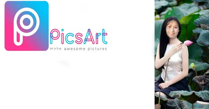 Hướng dẫn ghép ảnh cô gái cầm sen hot trend bằng PicsArt