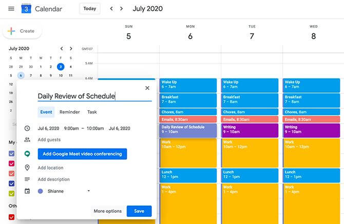 Thiết lập lịch trình trên Google Calendar
