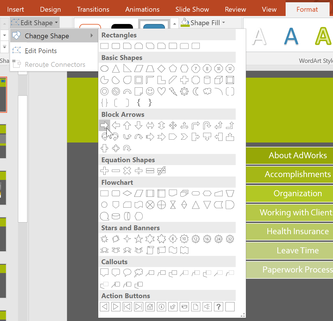 Change Shape trong PowerPoint