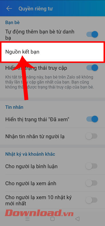 Ấn vào mục Nguồn kết bạn