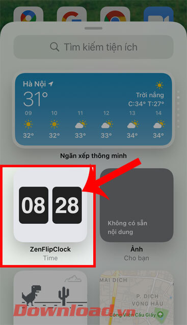 Nhấn vào tiện ích Zen Flip Clock