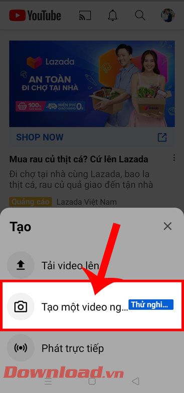 Ấn vào mục Tạo một video ngắn