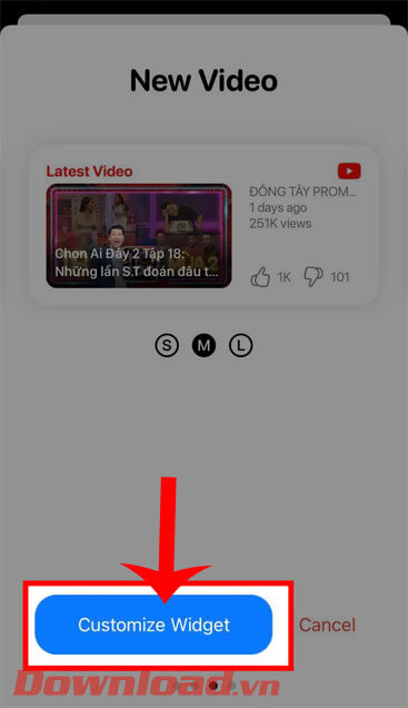 nhấn vào nút Customize Widget