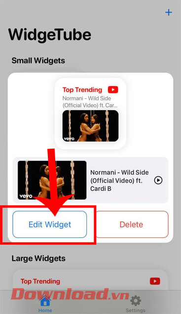 Chạm vào nút Edit Widget