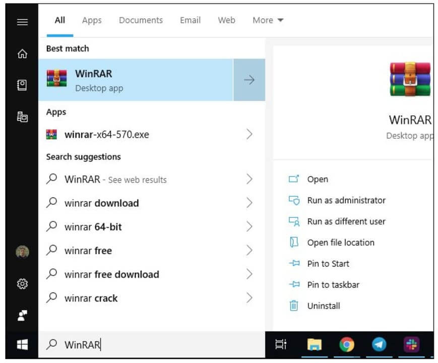 Tìm WinRAR trên Windows 10
