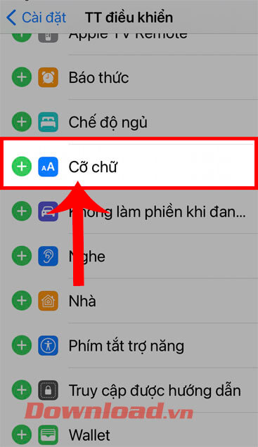 Ấn vào mục Cỡ chữ