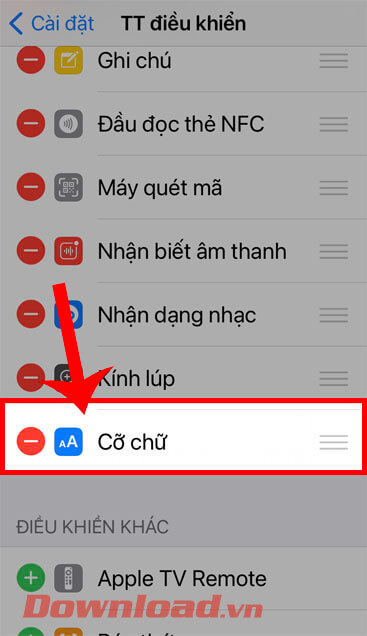 Chạm và giữ vào mục Cỡ chữ