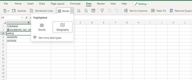 Geography trong Excel