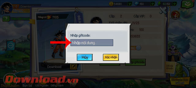 Nhập mã giftcode