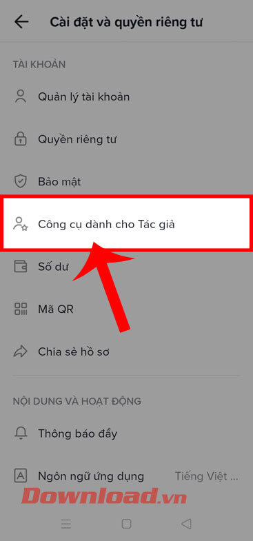 Ấn vào mục Công cụ dàng cho Tác giả