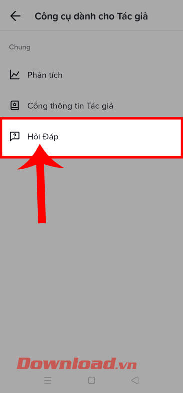 Chạm vào mục Hỏi đáp