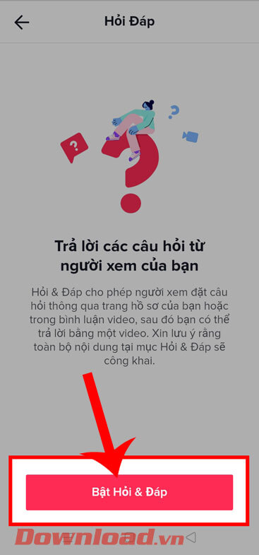 Nhấn vào nút Bật Hỏi & đáp