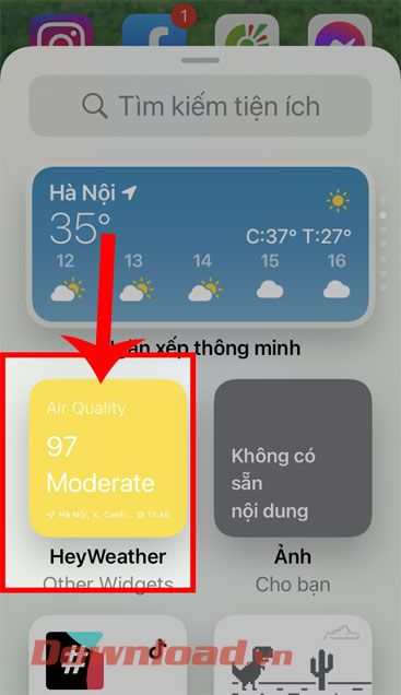 Chạm vào ứng dụng Hey Weather