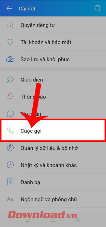 Chạm vào mục Cuộc gọi