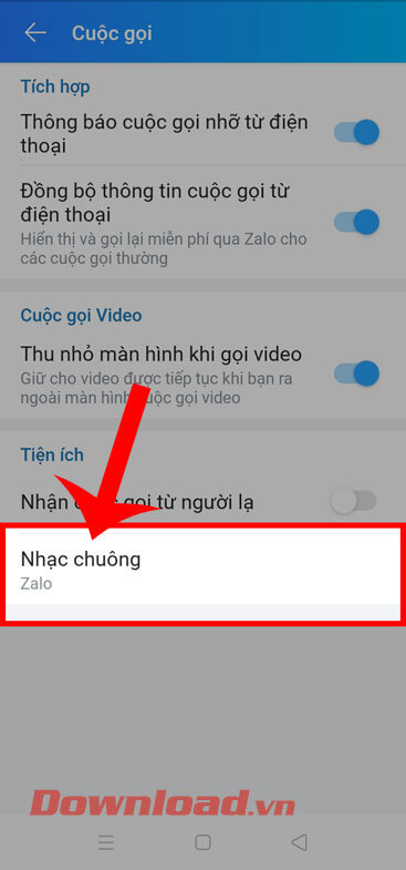 Nhấn vào mục Nhạc chuông