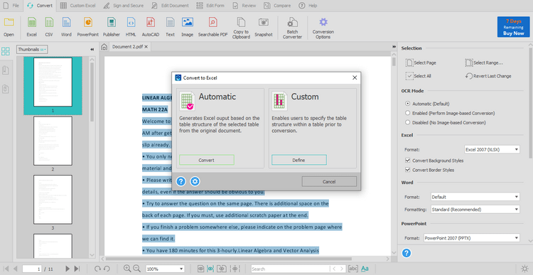 Chuyển đổi sang Excel