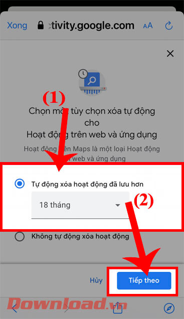 Đặt khoảng thời gian tự động xóa