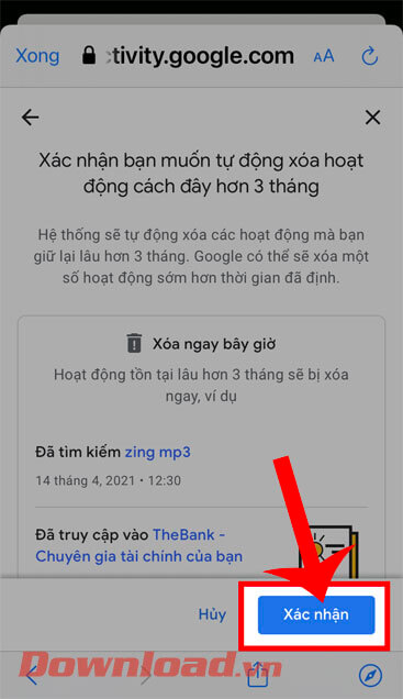 Chạm vào nút Xác nhận