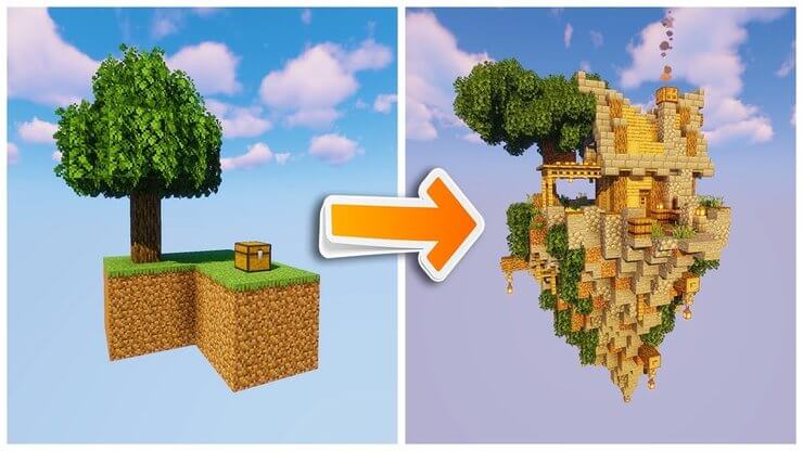 Cách làm máy farm đá cuội bằng dung nham và băng trong Minecraft Skyblock