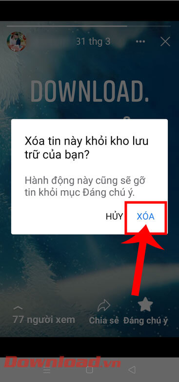 Nhấn vào nút Xóa