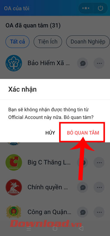 Ấn vào nút Bỏ quan tâm