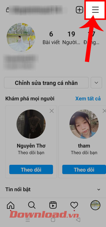 Ấn vào biểu tượng ba dấu gạch ngang