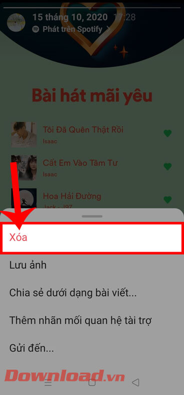 Nhấn vào mục Xóa