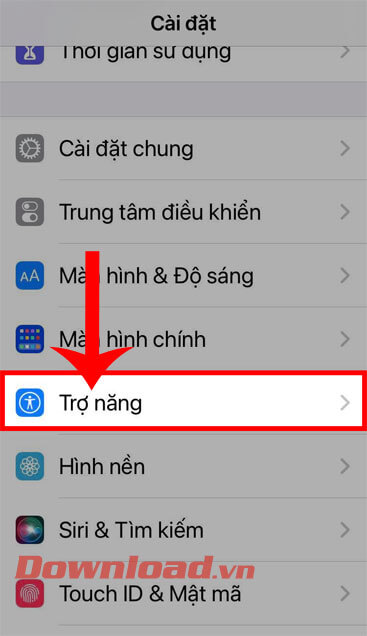 Ấn vào mục Trợ năng