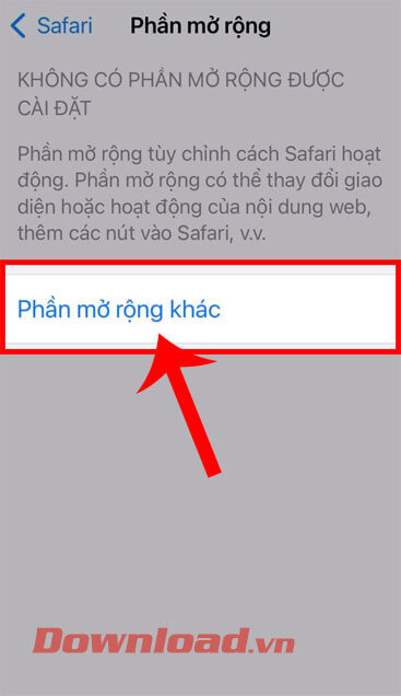 Chạm vào mục Phần mở rộng khác