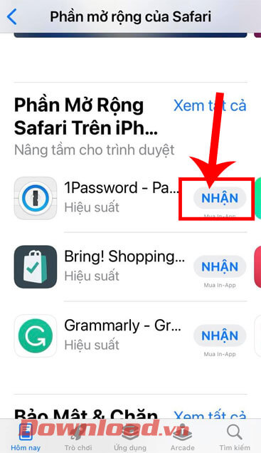 Nhấn vào nút Nhận