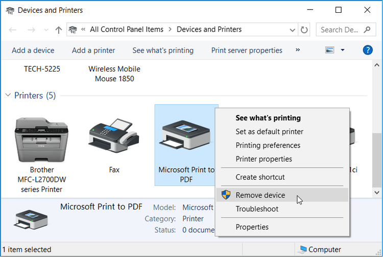 Gỡ cài đặt Microsoft Print to PDF 