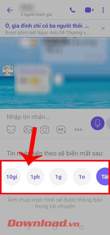 Chọn thời gian hiển thị tin nhắn tự biến mất