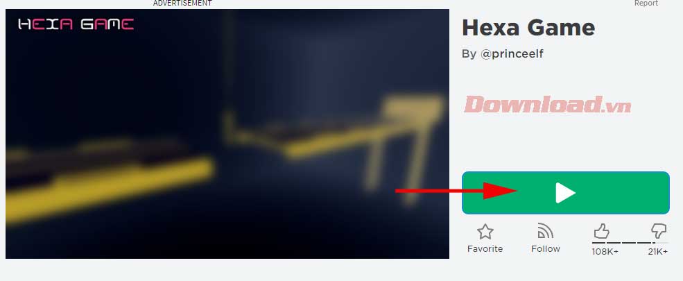 Bước 1: Click nút màu xanh để tải Hexa Game