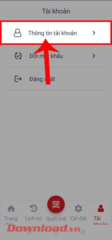 Nhấn vào mục Thông tin tài khoản